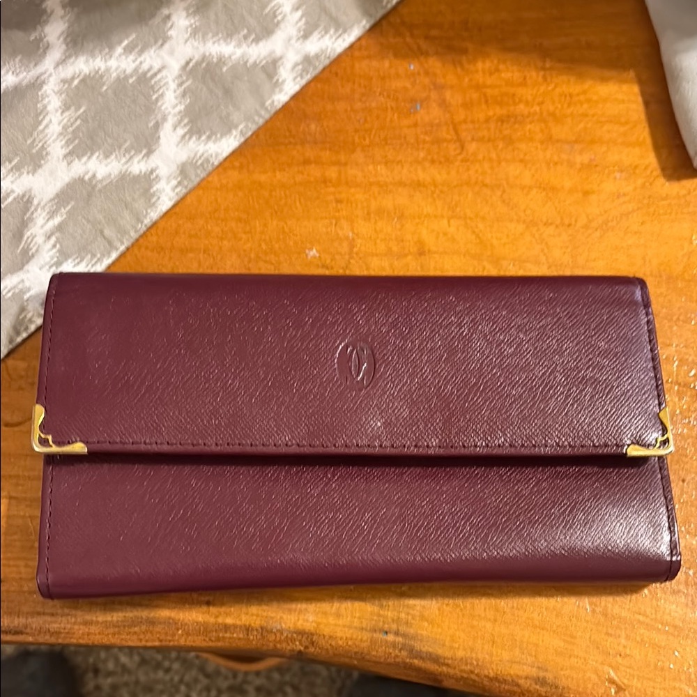 Cartier Elegant Burgundy Leather Clutch Long Wallet EUC